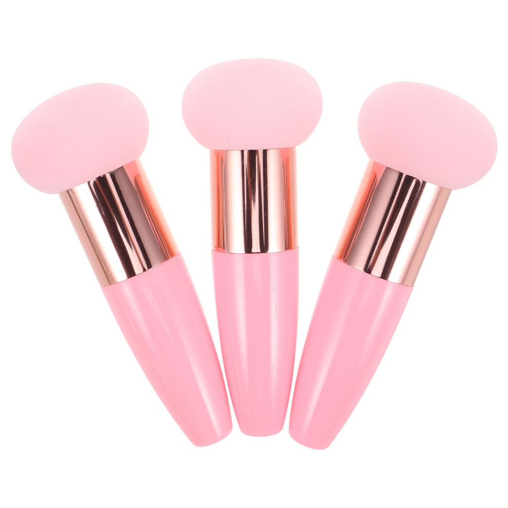 Makeup Sponge with Handle Aluminum Ergonomic Soft Mushroom Head Foundation Blending Applicator 3PCS