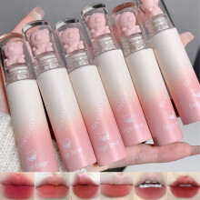 Matte Liquid Lipstick Set with Long Lasting Matte Finish and Cute Bear Velvet Lip Gloss 6PCS