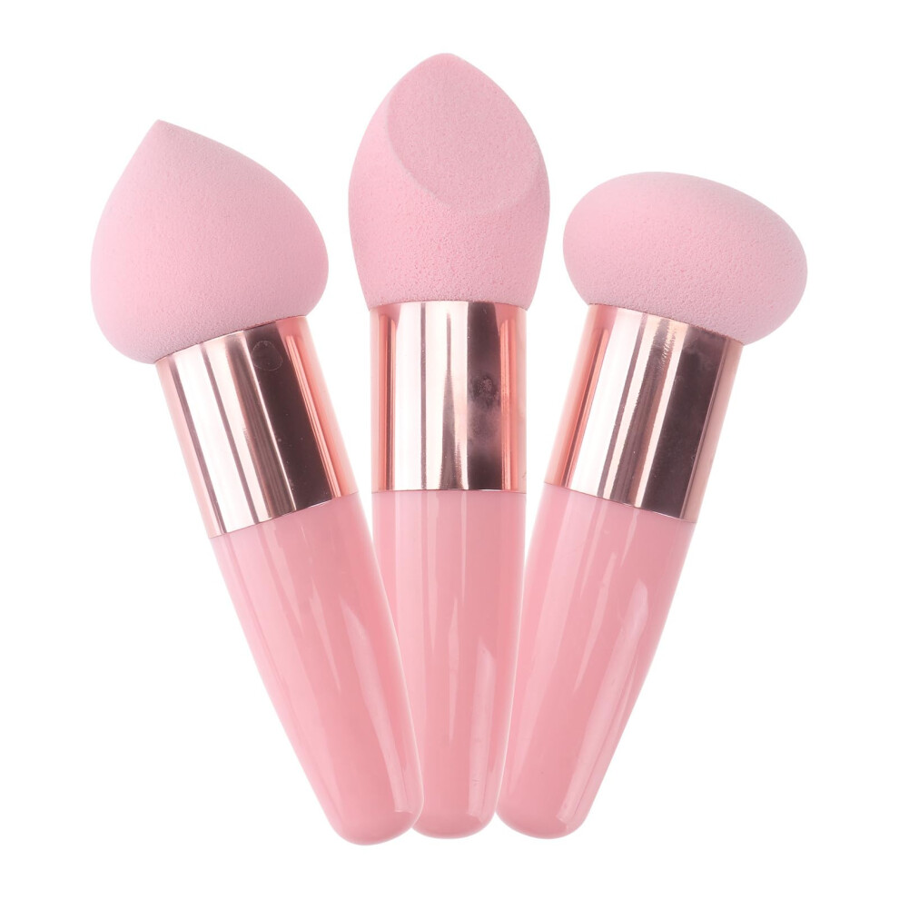 3Pcs Makeup Sponge with Handle for Foundation and Concealer, Washable Wet Dry Beauty Blender Set