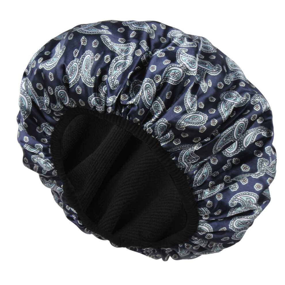 Blue Waterproof Shower Cap Triple Layer Eva Terry Cloth Lining Large Reusable Hair Cap For Women