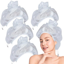 Curly Hair Drying Cap 4PCS Adjustable Mesh Bonnet with Drawstring for Fast Air Drying and Scalp Protection