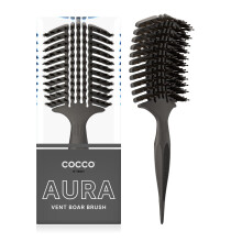 Boar Bristle Vented Hair Brush with DualCurved Design for Faster Drying and Wet or Dry Styling  Black