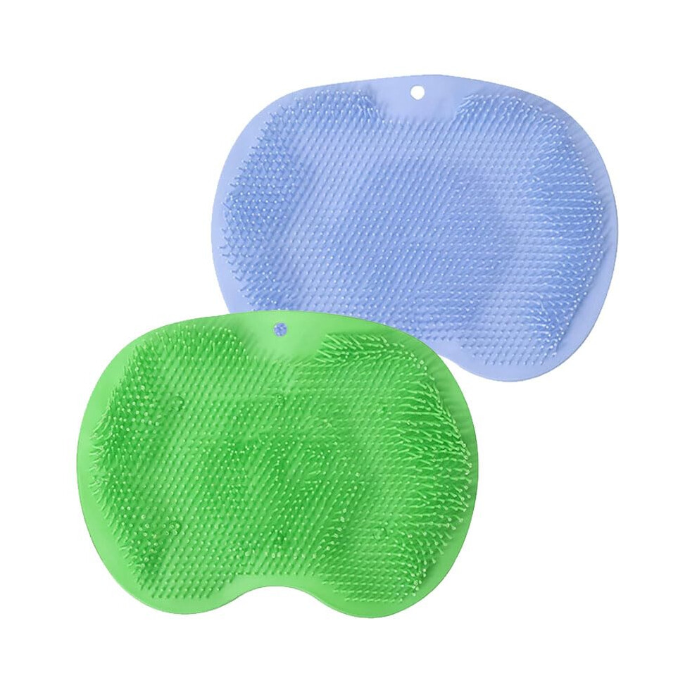 Green/Blue Shower Foot Scrubber With Soft Silicone Bristles And Nonslip Suction Base, And