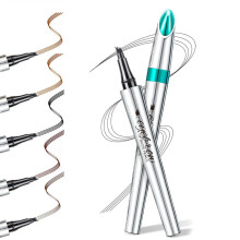 Waterproof Microblading Eyebrow Pencil with 4Fork Tip, LongLasting SmudgeProof Natural Look (Dark Brown)