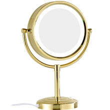 Vanity Mirror with Lights, 8.5 Inch Brass Gold DoubleSided 3X Magnifying Makeup Mirror with LED