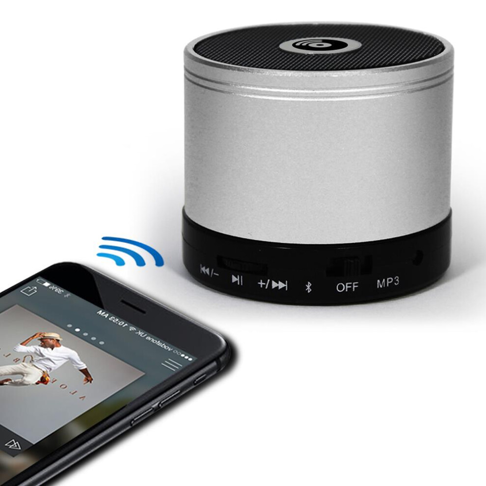 Soundz Mini Bluetooth Speaker With Led, Mp3, Fm Radio & Micro Sd Slot Silver 5056184032516
