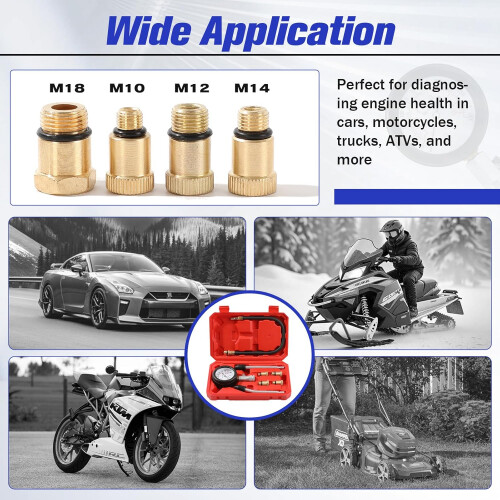 Compression Tester Kit for Gasoline Engines with DualScale Gauge and 8pcs Versatile Adapter Set 2