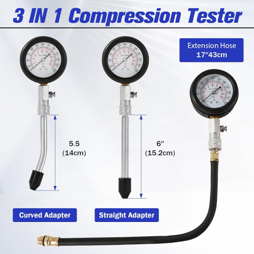 Compression Tester Kit for Gasoline Engines with DualScale Gauge and 8pcs Versatile Adapter Set 1