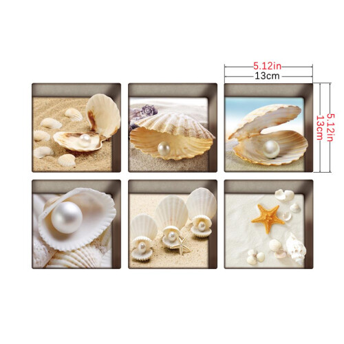 6pcs 13x13cm 3D Effect Anti Slip Waterproof Bathtub Sticker Shells 1
