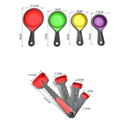 Collapsible Silicone Measuring Cups & Spoons Set Cooking Tools Cups + 1