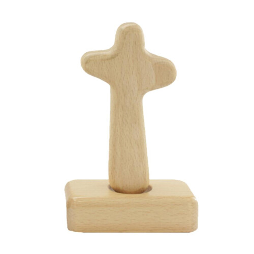 Small Standing Cross 5" Wood Handmade Table Decor Catholic Arc top