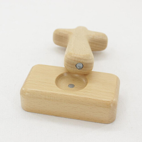 Small Standing Cross 5" Wood Handmade Table Decor Catholic Arc top 2
