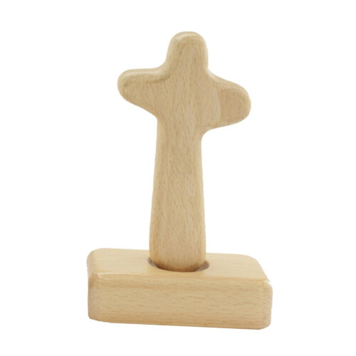 Small Standing Cross 5" Wood Handmade Table Decor Catholic Arc top 1