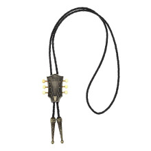 Guitar Head Bolo Tie Wedding Necklace PU Leather Rope Western Cowboy C