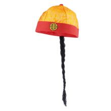 Chinese Royal Oriental Cap with Ponytail Child Cosplay Hat Props Yello