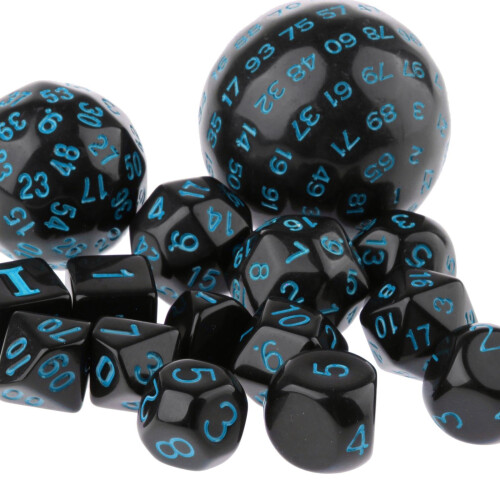 15Pieces Acrylic Multi Side Numeral Dice for Role Play Board Game Blue 2
