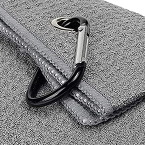 Tri-Fold Microfibre Golf Towel with Carabiner Clip Gray 2