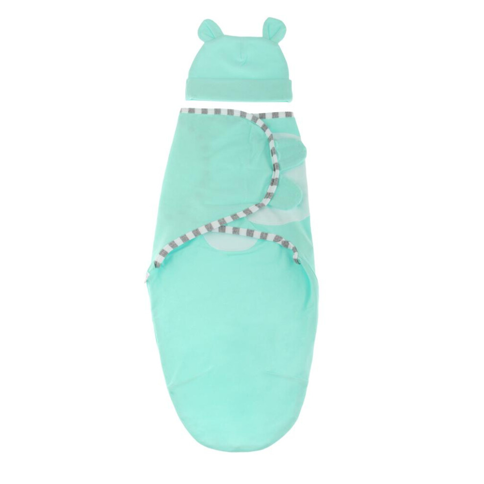 Newborn Infant Baby Swaddle Wrap Blanket Sleeping Bag With Hat Green