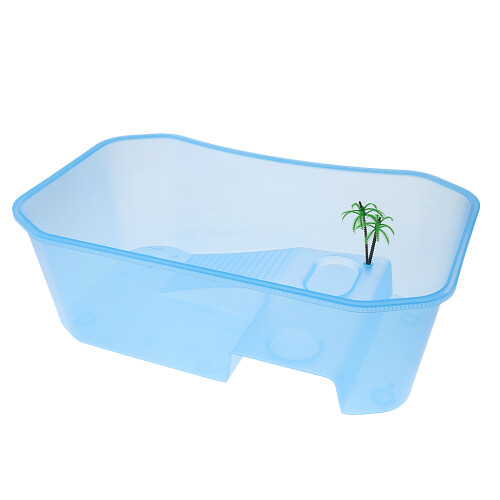 Plastic Reptile Terrapin Tortoise Turtle Tank Vivarium Feeding Box Blu