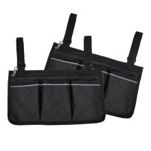 2Pc Wheelchair Walker Side Bag Pouch Bed Rail Organizer Phone Pockets