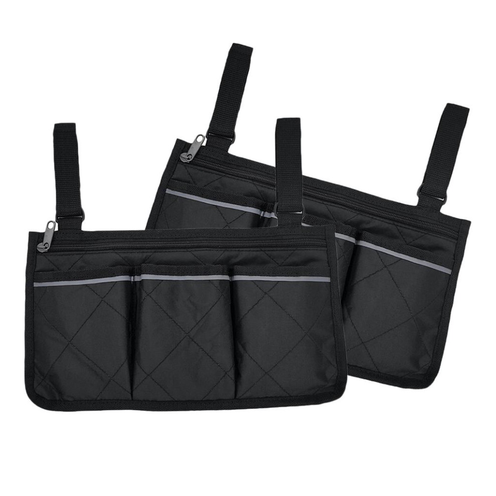 2Pc Wheelchair Walker Side Bag Pouch Bed Rail Organizer Phone Pockets