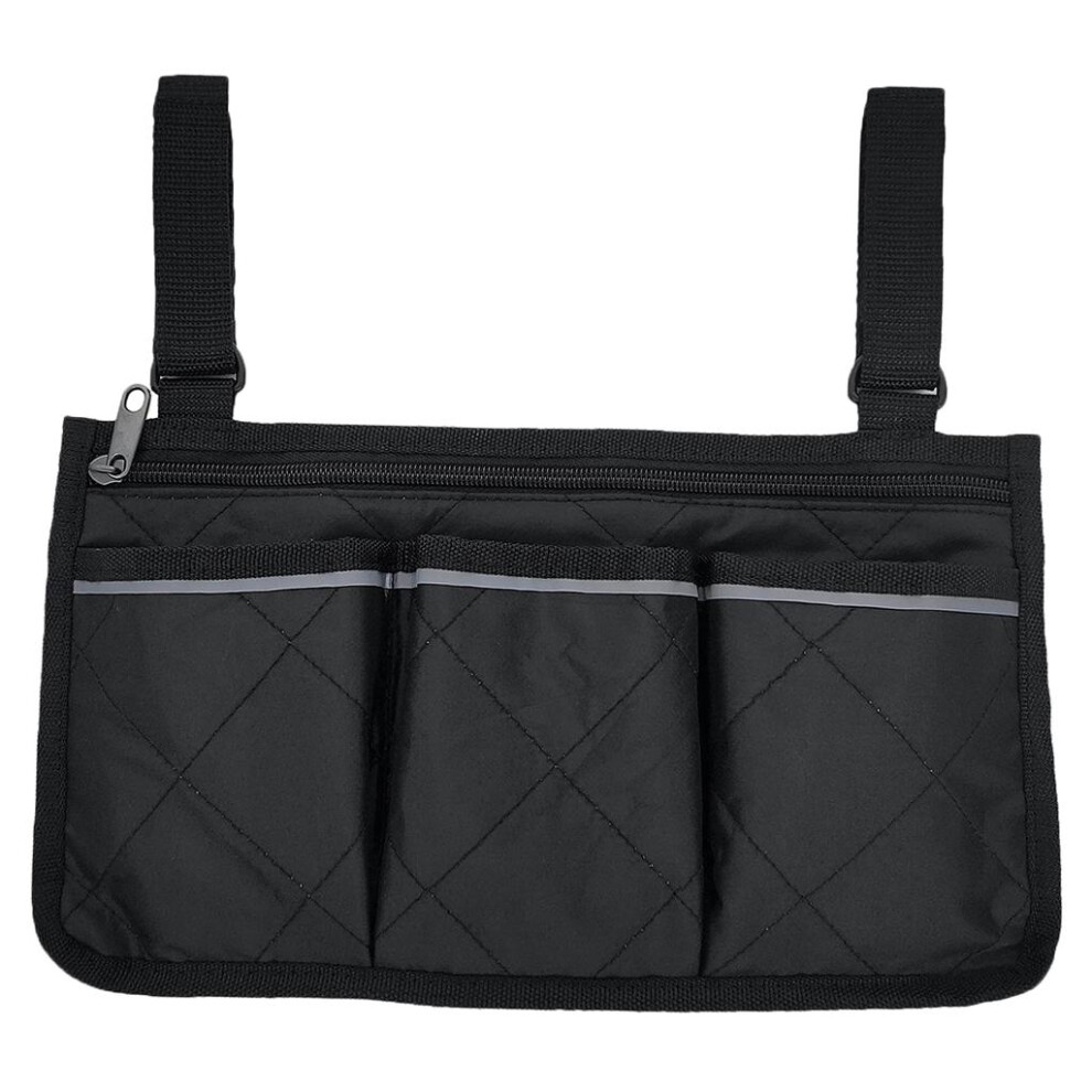 Wheelchair Walker Side Bag Pouch Bed Rail Organizer Phone Pocket Black