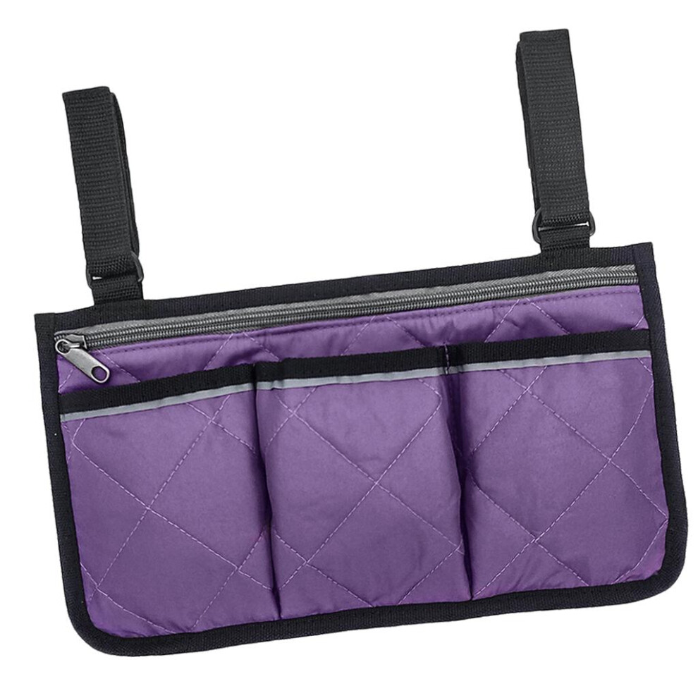 Wheelchair Walker Side Bag Pouch Bed Rail Organizer Phone Pocket Purpl