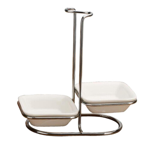 Ceramic Kitchen Spoon Rest Holder Stainless Steel Rack Double square b 1
