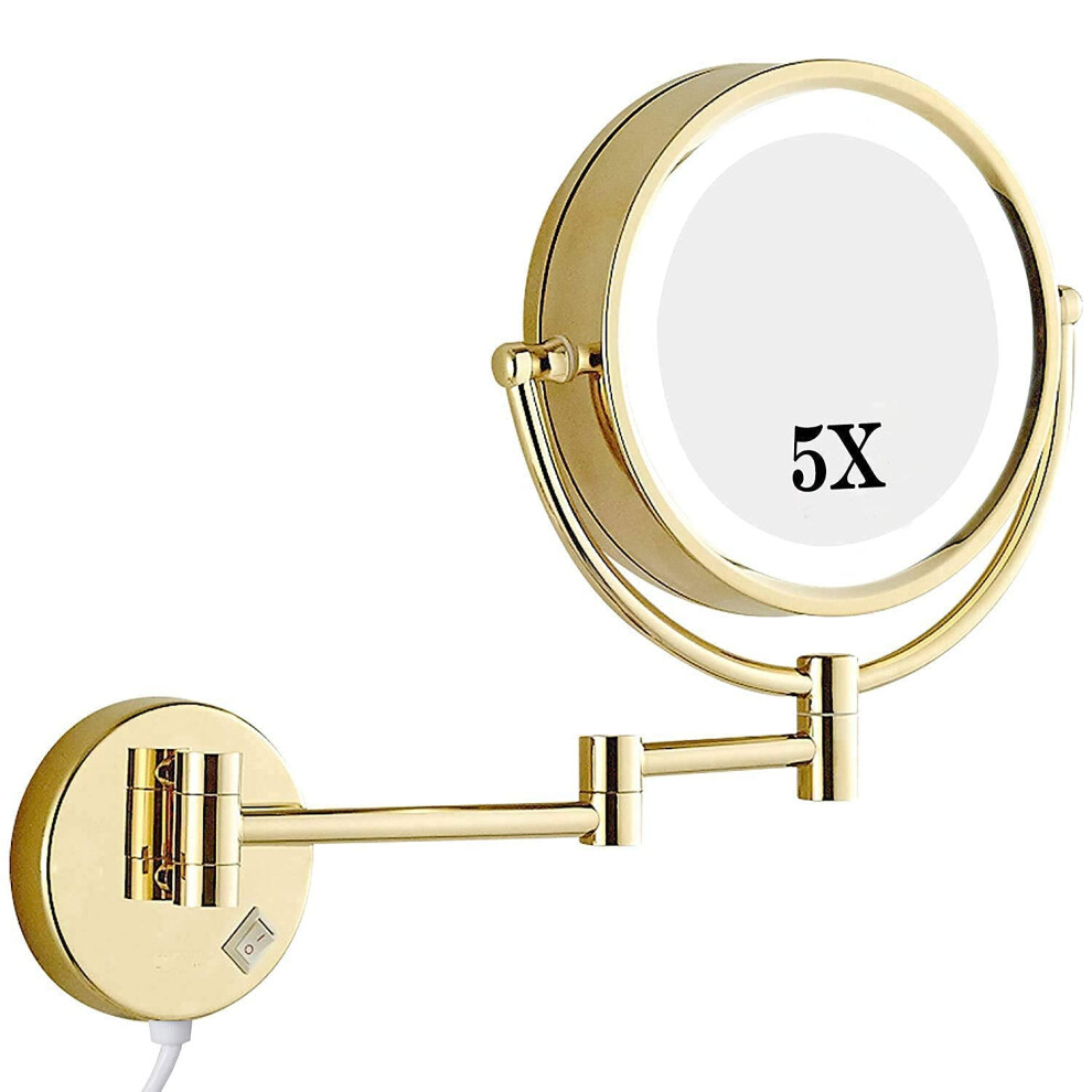 Wall Mounted Lighted Makeup Mirror 5X Magnification 360 Rotation for Bathroom