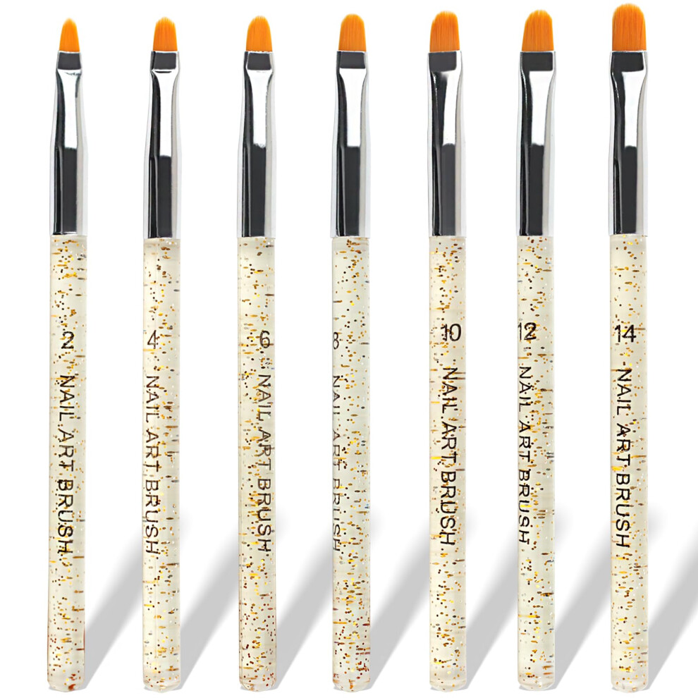 7pcs UV Gel Nail Brush Set for Nail Art Design, Poly Extension Builder Pens in Sizes 214