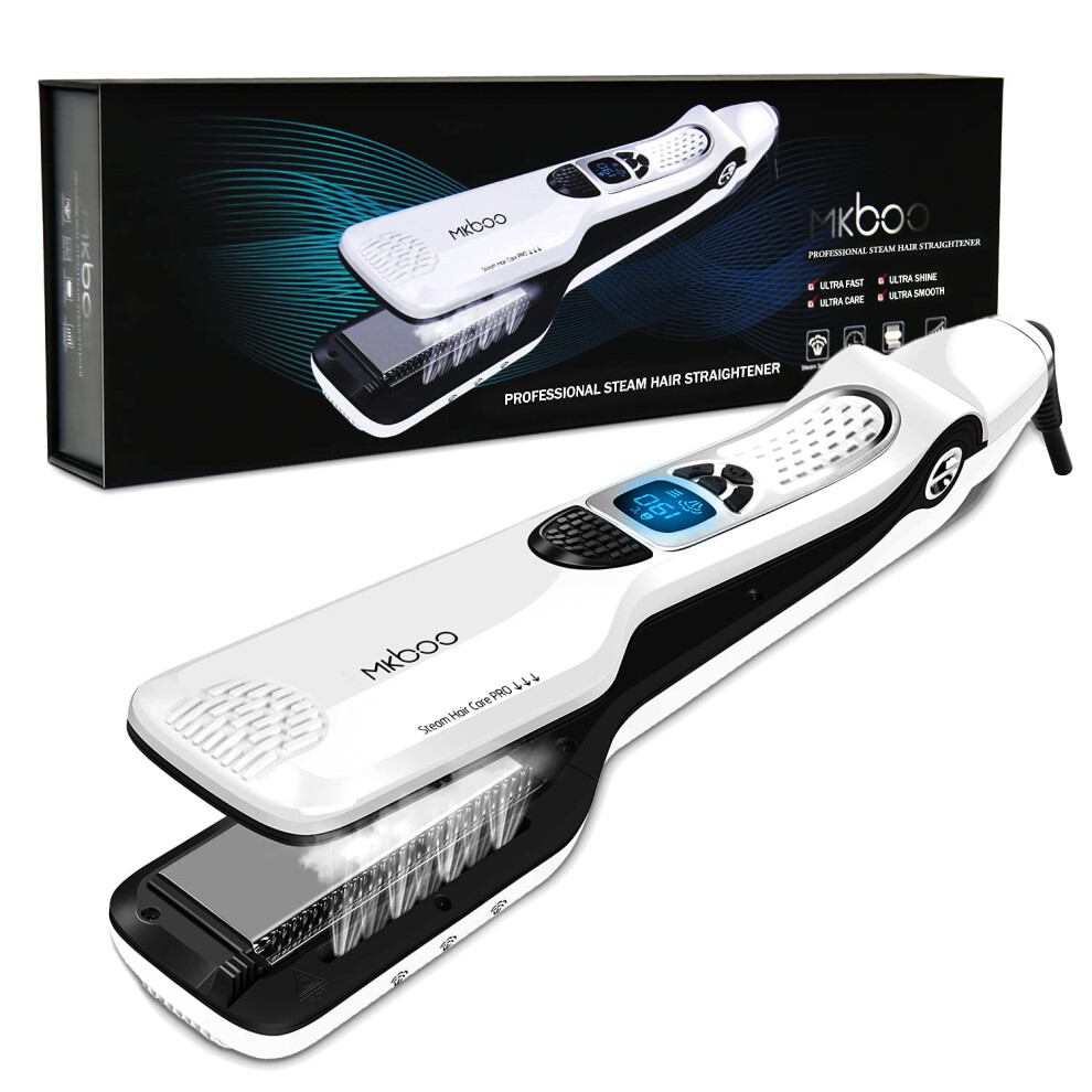 Steam Hair Straightener with Titanium Plates, Removable Comb, LCD Display, Adjustable Heat Settings