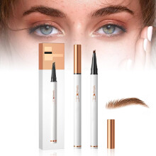 Microblading Eyebrow Pencil with 4 Fork Tip for Natural 3D Brow, Waterproof Light Brown