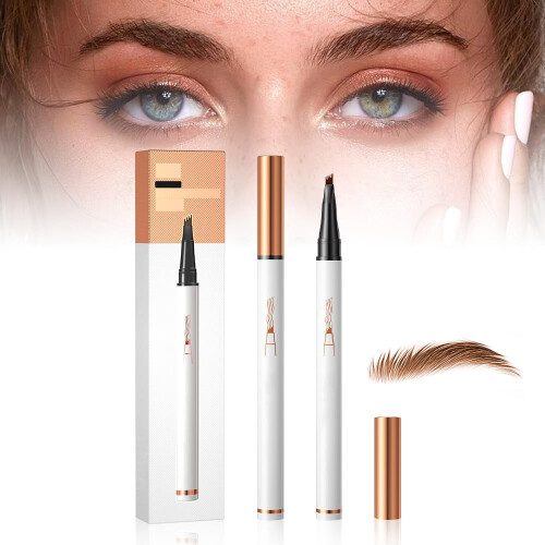 Microblading Eyebrow Pencil with 4 Fork Tip for Natural 3D Brow, Waterproof Light Brown