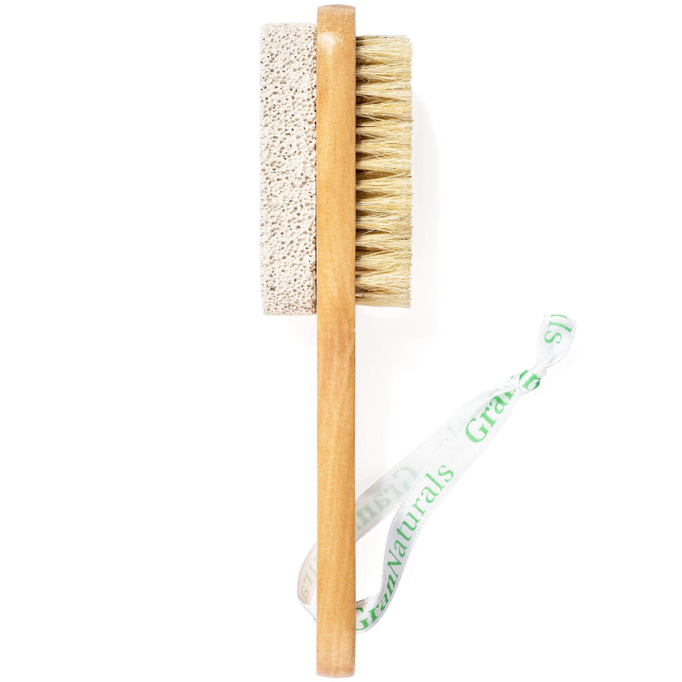 Dual Sided Foot Scrubber with Pumice Stone and Natural Bristle Brush for Callus Removal