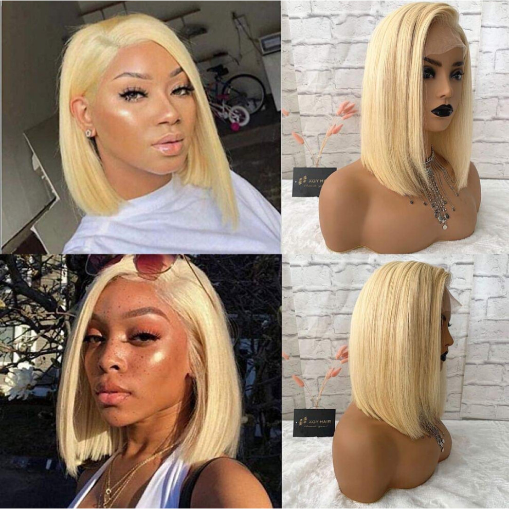 Unisex 613 Blonde Bob Human Hair Lace Front Wig 13X4 Preplucked Brazilian Virgin Hair 150 Density 12 Inch