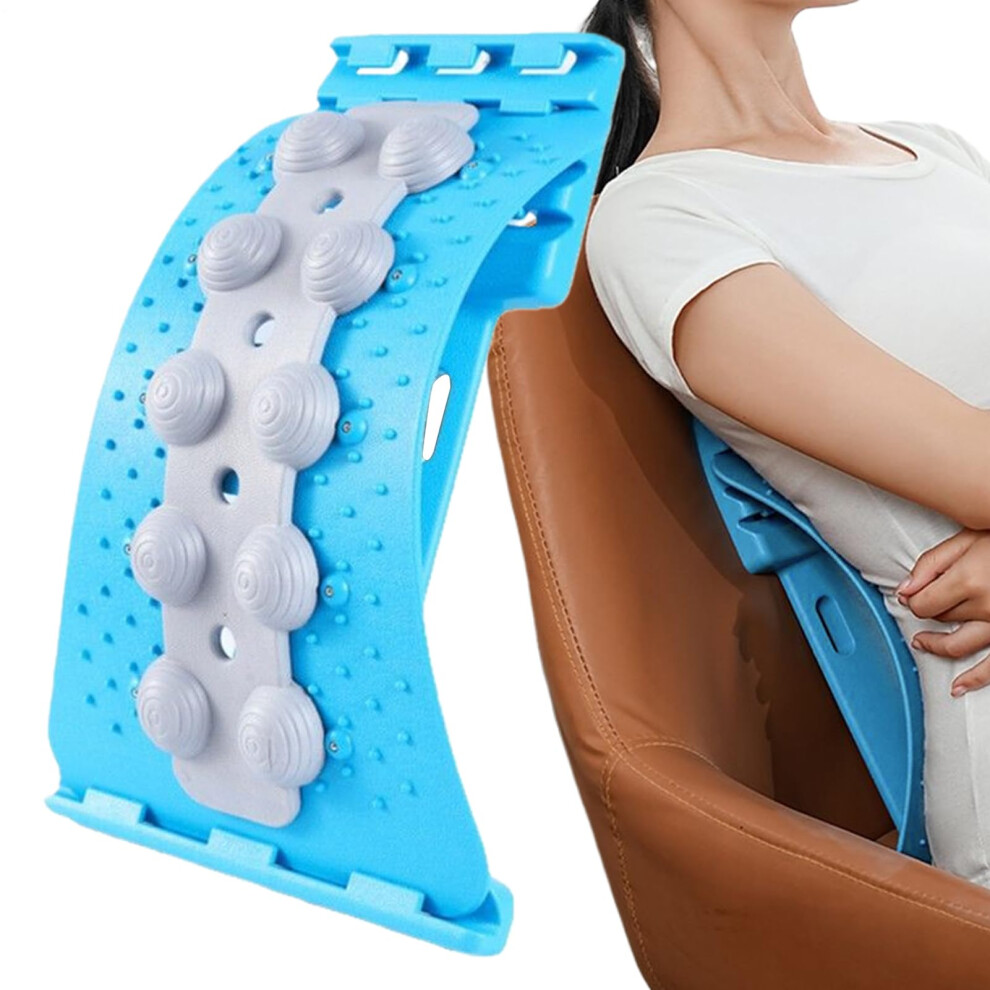 Blue Adjustable Lumbar Back Stretcher With 4 Height Levels Ergonomic Spine Alignment Massage Nodes