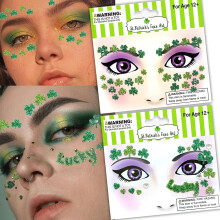 St. Patrick's Day Face Stickers with Festive Clover Designs, SkinFriendly Shamrock Tattoos, 2 Pack