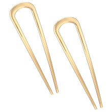 2 Pack French U Shaped Hair Pins, 4.33 Inch Gold Metal Hair Forks for Secure Elegant Updos