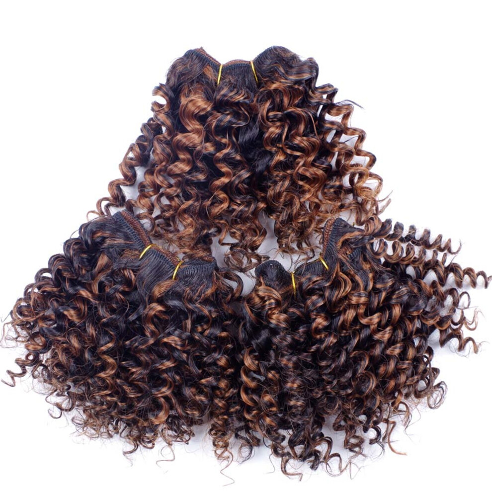Unisex Black,Brown Afro Kinky Curly Synthetic Hair Extensions 5 Inch Weft Bundles Black Brown Ombre 1B/30 Soft Tangle