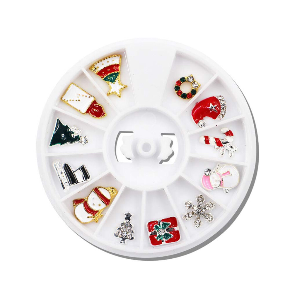 Christmas Nail Art 3D Alloy Rhinestone Snowflake Charms Set Festive Decoration Wheel 4pcs