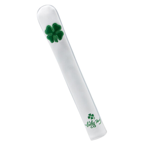 Embroidered Leaf Golf Alignment Stick Cover Case Holder PU Leather Whi