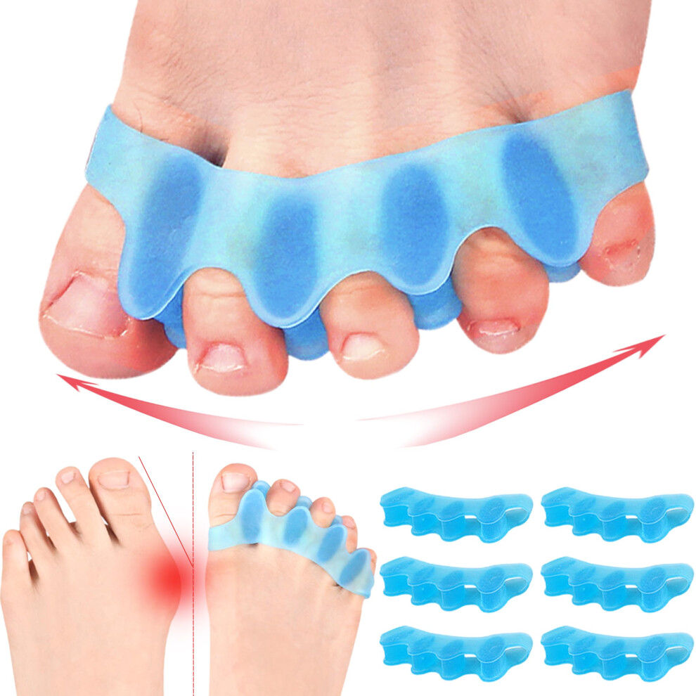 6 Pcs Gel Toe Separators and Bunion Corrector for Pain Relief and Toe Alignment, Blue Silicone Spacers for Women and Men