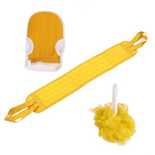 3pcs Bath Towel Set with Long Exfoliating Back Scrubber for Shower Full Body Cleaning Ginger