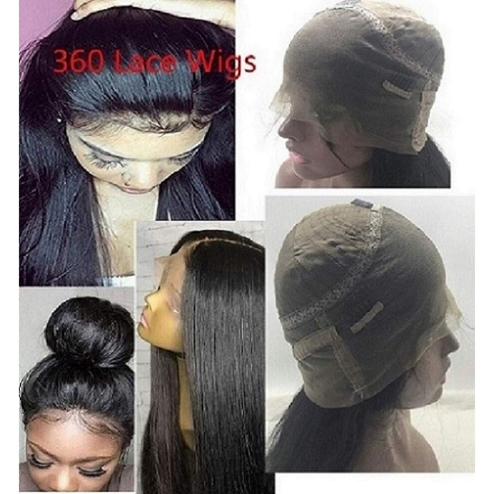 Unisex 360 Lace Wig With Baby Hair Brazilian Remy Yaki Straight Preplucked Hairline 14 Inch 150180% Density