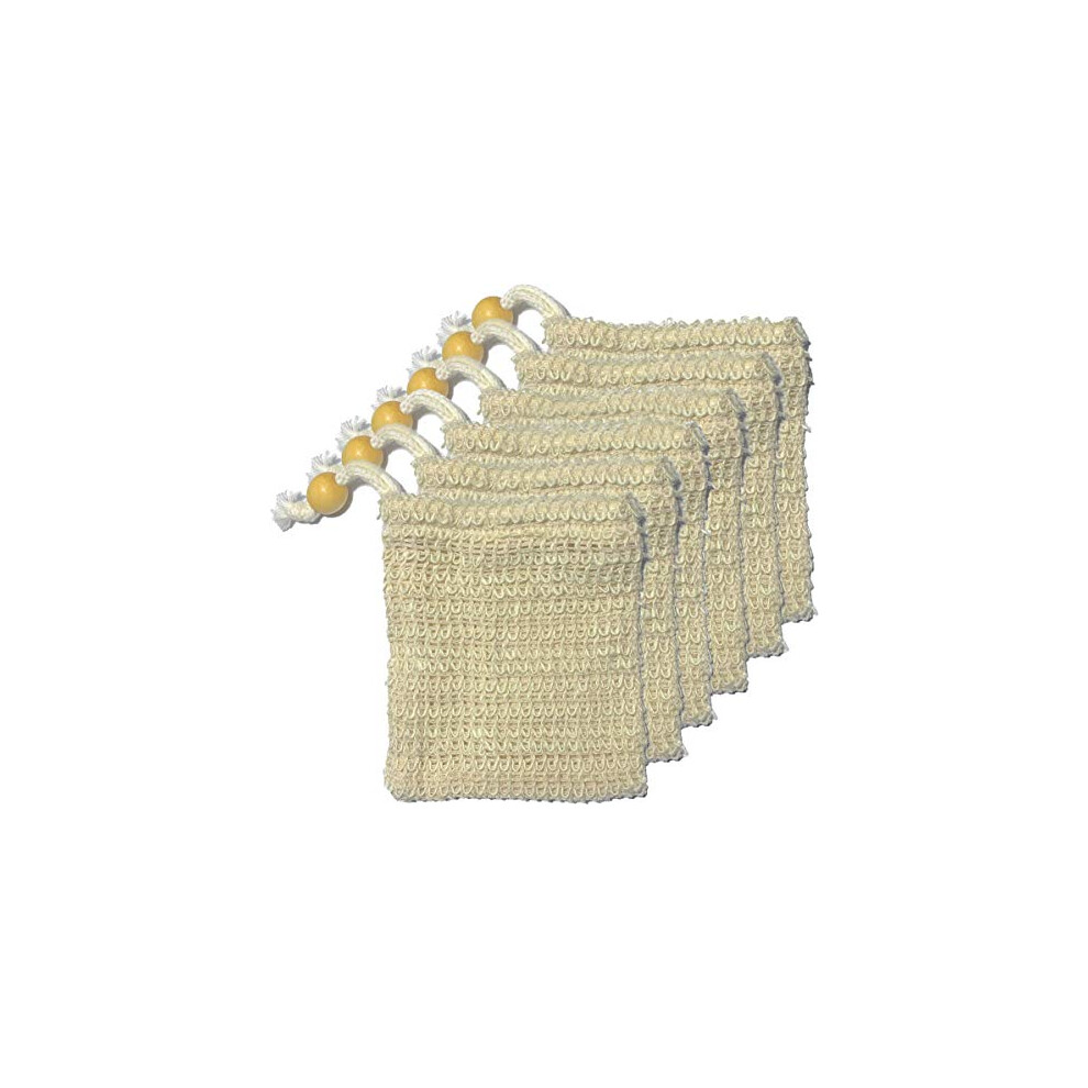 Sisal Soap Saver Bags for Gentle Skin Exfoliation, Shower and Bath, 6 Pack with Drawstring Closure