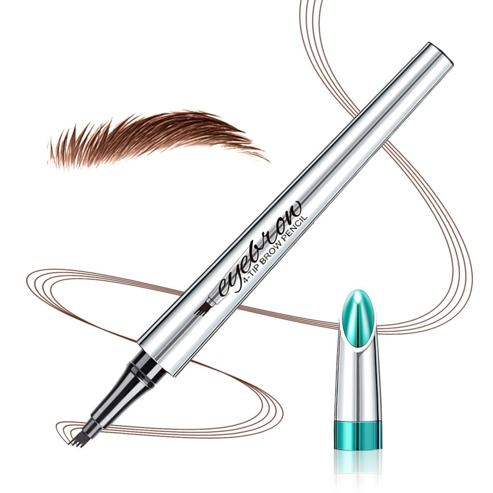 Brown Eyebrow Pencil With Waterproof 4Point Tip, Smudge Proof Microblading Brow Pen For Natural Dark
