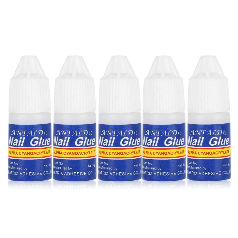 5 Bottle Professional Nail Glue Kit with Precision Tip, Instant Strong Bond for Acrylic and Press On Nails