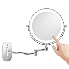 8 Inch Wall Mounted LED Lighted Makeup Mirror, Double Sided 10X Magnification, Touch Sensor, 360 Swivel Extendable Arm, Silver