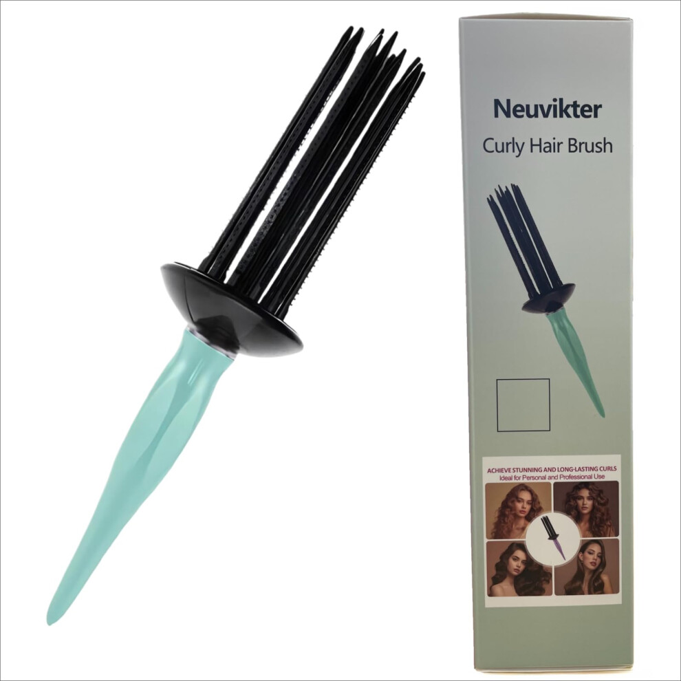 Green Curling Brush With 17 Teeth For Voluminous Curls, Ergonomic Grip, Salon And Home Use,
