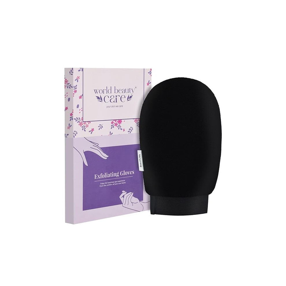 Black Double Layered Exfoliating Glove Viscose Body Scrub Mitt For Dead Skin And Tan Removal (Black)